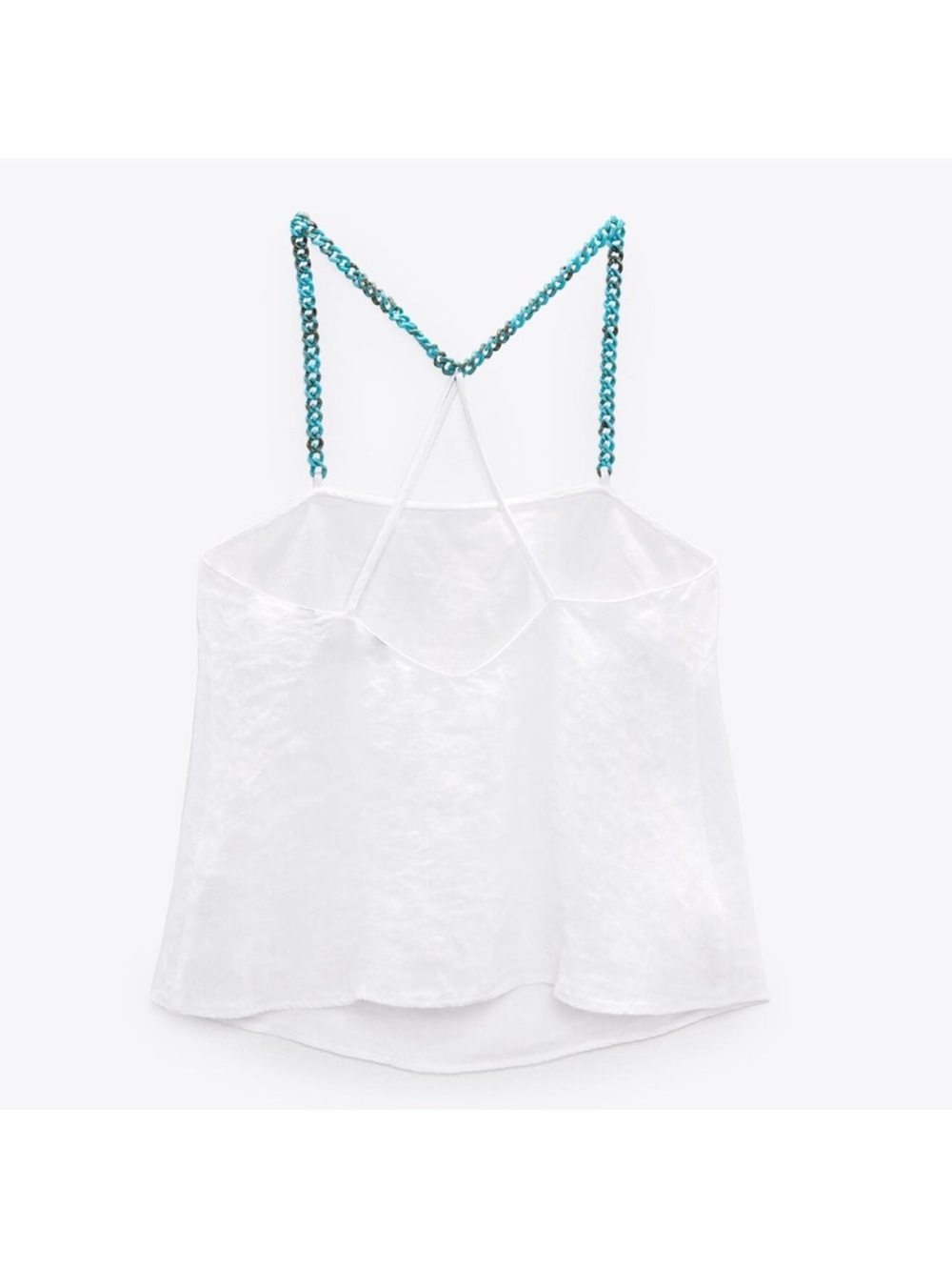 Zara turquoise chain 100% linen strappy cami top blouse